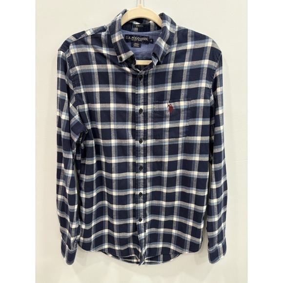 US Polo Assn Shirt Mens S Navy Plaid Collared Casual Long Sleeve Button Down - Picture 2 of 7